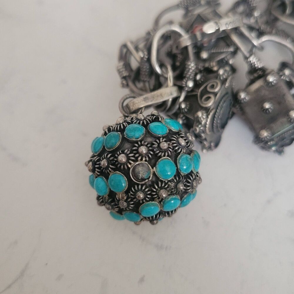 Vintage 7" Italian Etruscan 800 Silver 6 Charm Bracelet - Picture 8 of 8